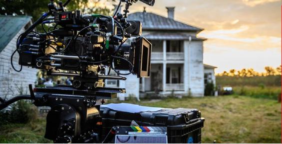 Professional cinema camera ready for filming on location
